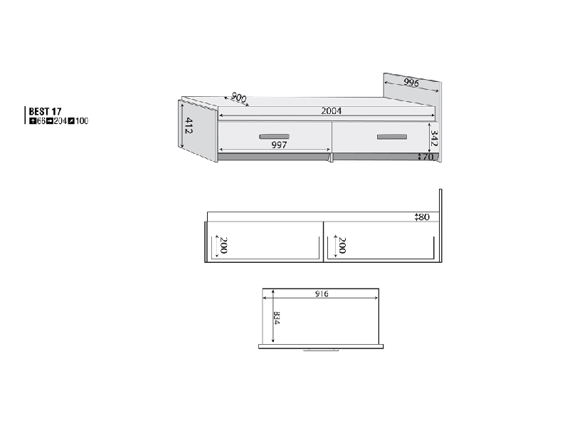Jednolôžková posteľ 90 cm Best 17 Breza + Biela (s roštom a úl. priestorom)