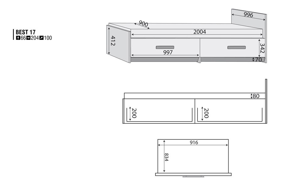 Egyszemélyes ágy 90 cm Best 17 Nyírfa + Fehér (ráccsal és tárolóval)