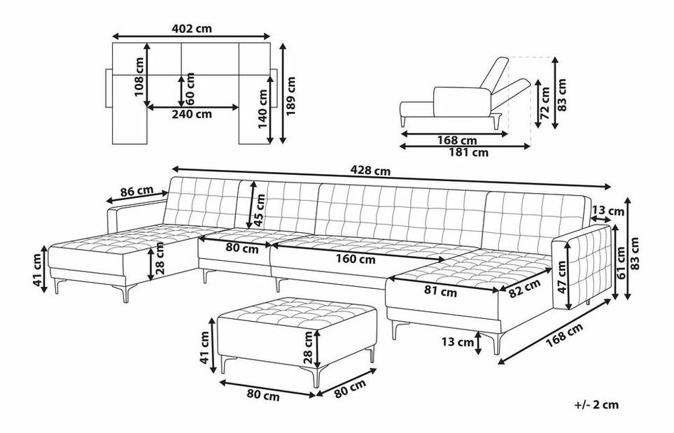 Colțar cu taburete U Aberde (negru)