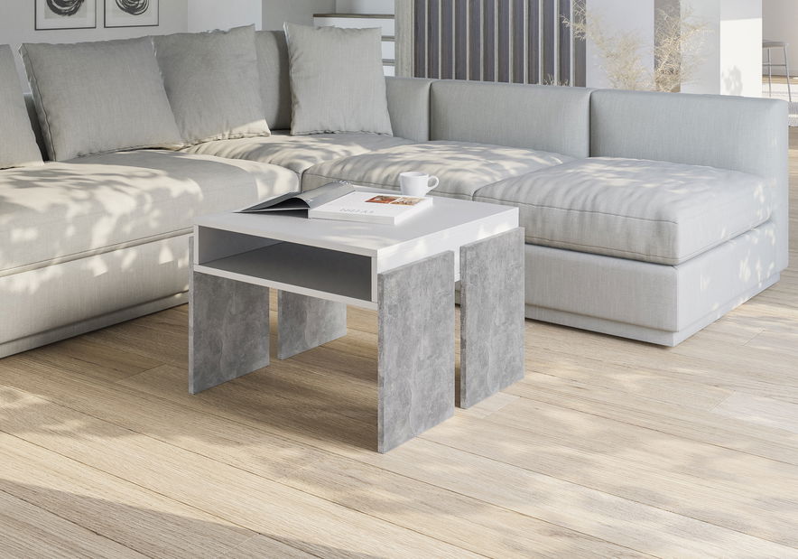 Masă de cafea Ramea (Alb + piatră)