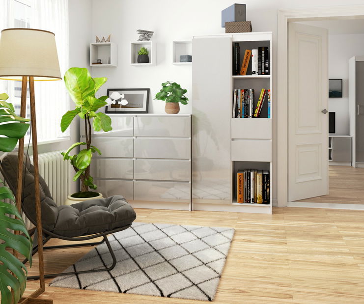 Regál Rizwan (biela + metalický lesk)