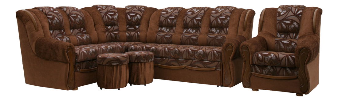 Sedacia súprava Baron (Fiona hnedá) (L) (s kreslom a taburetkami)