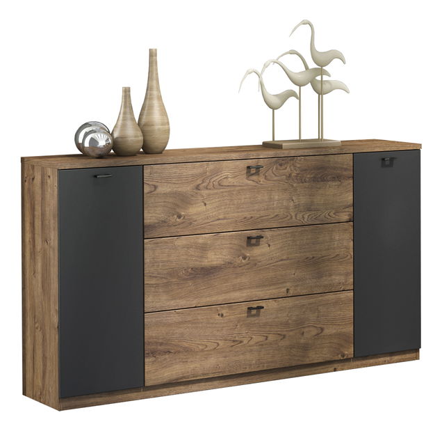 Comodă Amnezi (stejar ribeck + grafit închis 