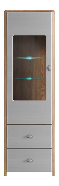 Vitrină Leena REG1W2S (Zadă sibiu Auriu + Silver Metal Inox) (cu iluminat)