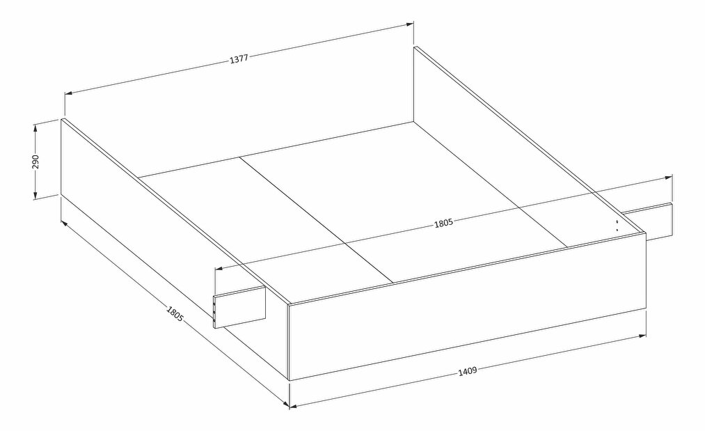 Bračni krevet Helles 180 (hrast wotan + crna) (s prostorom za odlaganje)