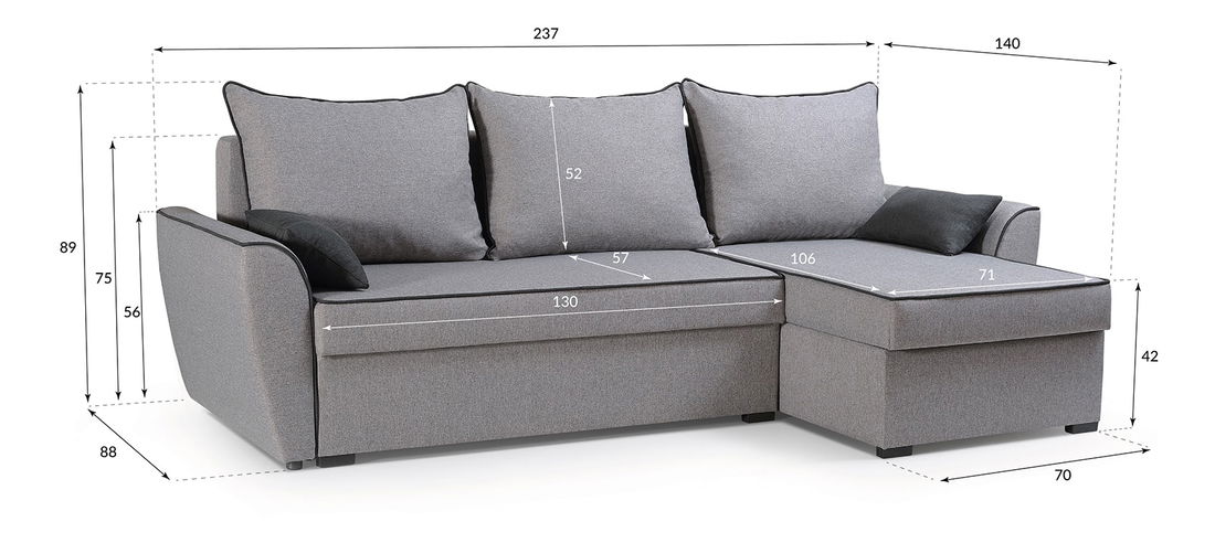 Rohová sedačka Merin (sivá + svetlosivá) (L)