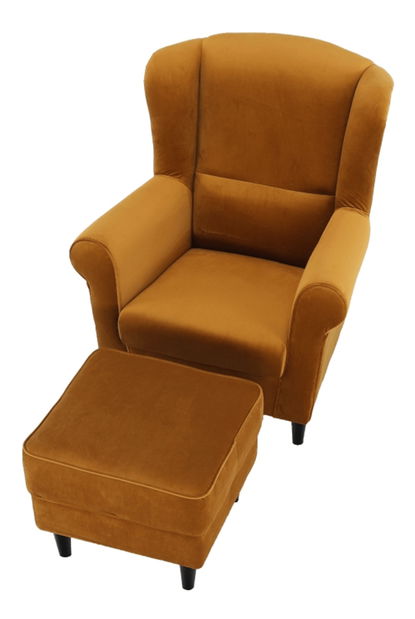 Kreslo ušiak s taburetkou Aveo (horčicová)