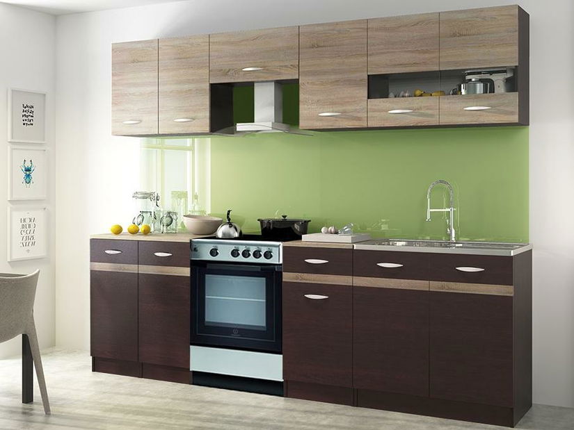 Kuchyňa Lenna 240 cm dub sonoma tmavá + dub sonoma svetlá