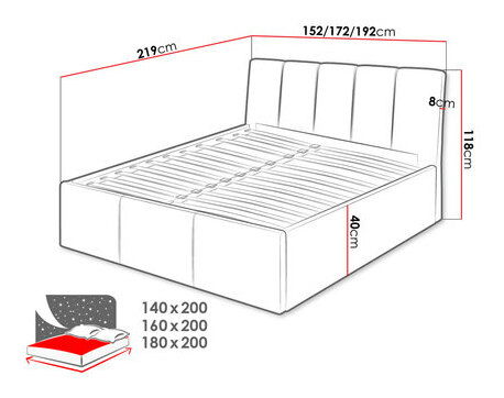 Tapeciran krevet s prostorom za odlaganje Milo (160x200) (Fresh 32)