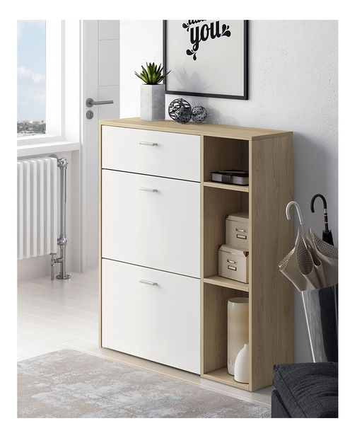 Kombinált szekrény typ 1 Marlana (fekete + wotan tölgy + szürke)