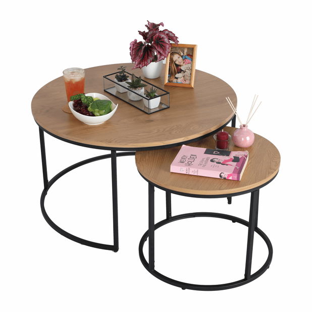 Set stolića za kavu 2 kom. Ilak (hrast + crna)