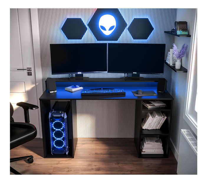 Masă PC pentru gaming Garrick 1 (negru) (cu iluminat LED RGB)