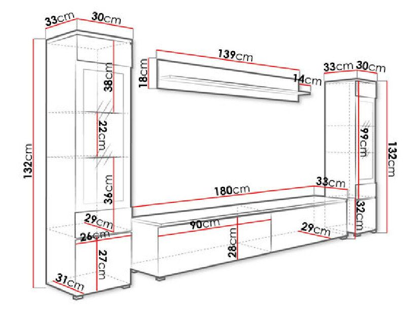 Mobilier living Selwyn II (beton + Alb lucios ) (iluminat LED Alb)