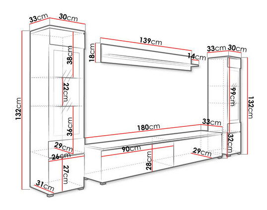 Mobilier living Selwyn II (wotan + Negru lucios ) (fără iluminat)
