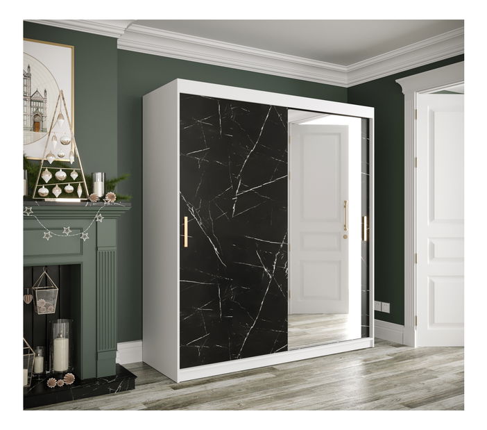 Šatníková skriňa 180 cm Marbelo T2 (matná biela + čierny mramor)