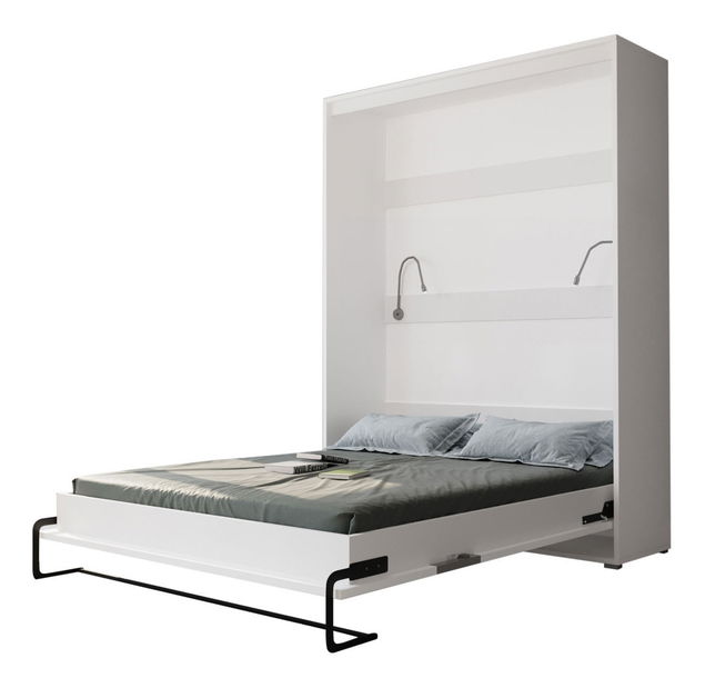 Sklápacia posteľ 160 Homer (biela matná + lesklá biela) (vertikálna) (s osvetlením)