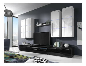 Mobilier living Bridget (Negru + Negru lucios ) (Alb + Alb lucios )