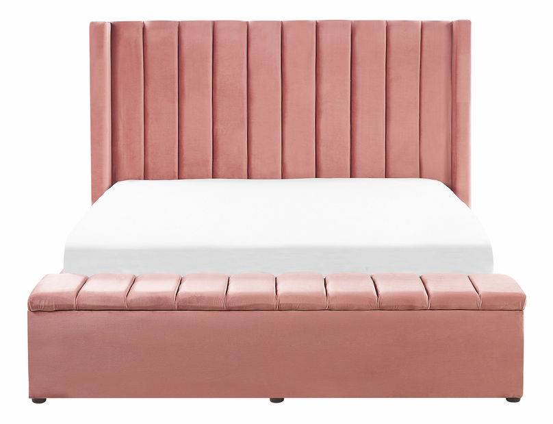 Pat matrimonial 160 cm NAIROBI (textil) (roz) (cu somieră)