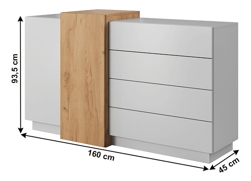 Comodă Trelop (Alb + Stejar craft auriu)