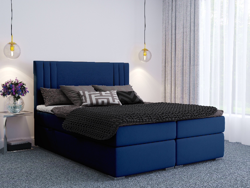 Franciaágy Boxspring 180 cm Morcano (sötétkék) (tárolóhellyel)