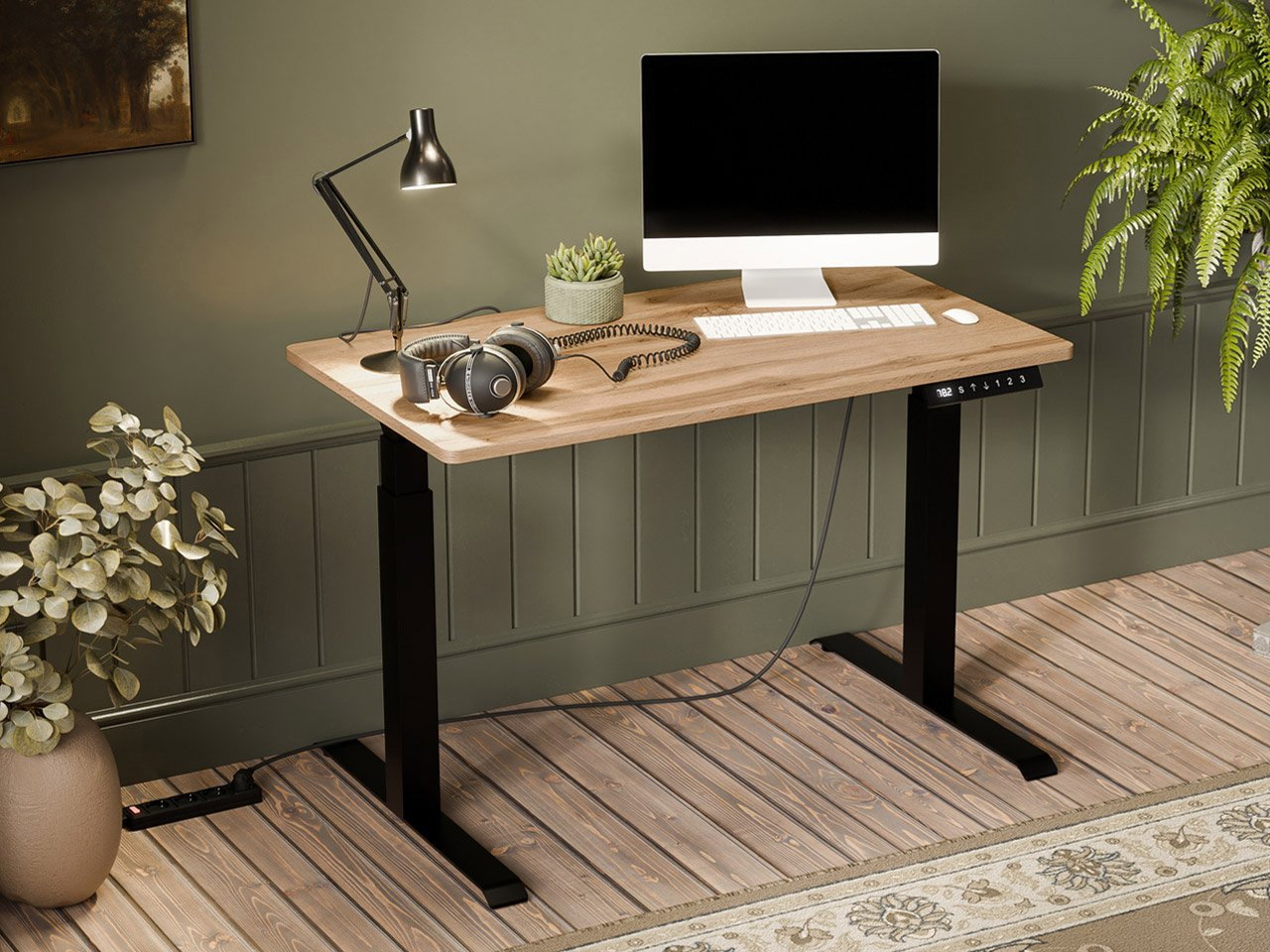 Elektromosan állítható magasságú PC asztal Fega 121 (wotan tölgy + fekete) 