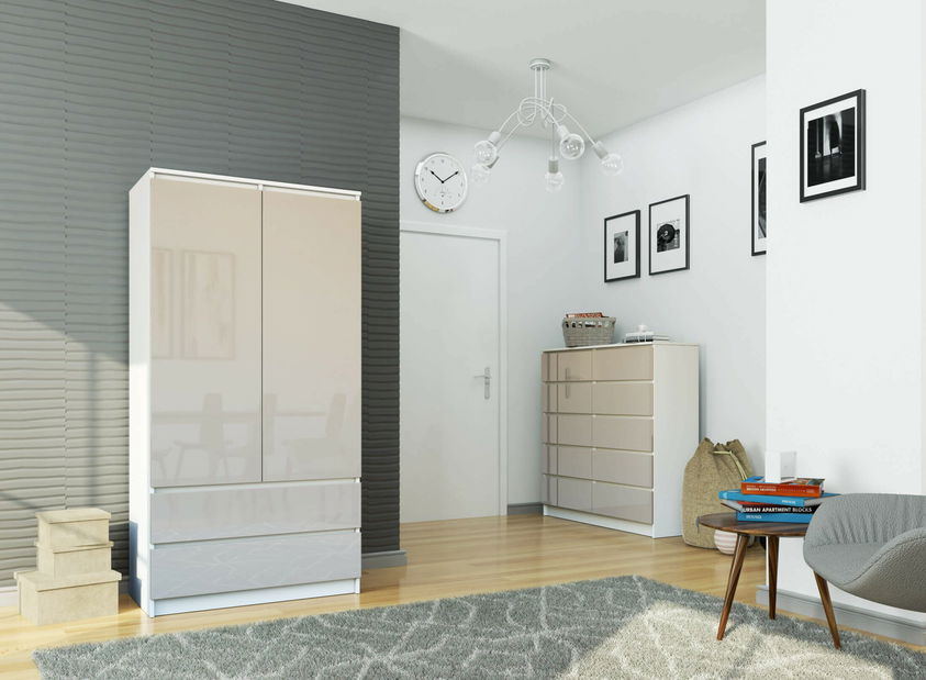 Ruhásszekrény Submarino (fehér + fényes cappuccino)