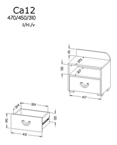 Nočný stolík typ CA12 Caryl (svetlý grafit + leskla biela + dub nash)