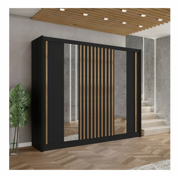 Szekrény LADLER (fekete + tölgy CRAST)