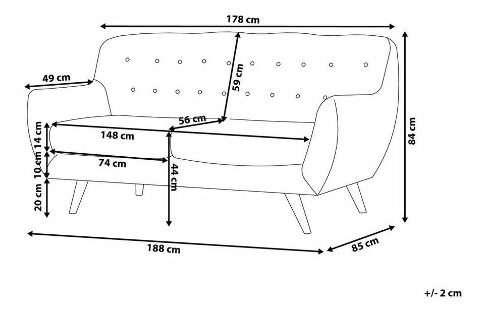 Háromszemélyes kanapé Bodmin (szürke)