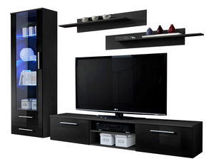 Obývacia stena Gorefield 23 ZZ GA (s osvetlením) (čierna + lesk čierny)