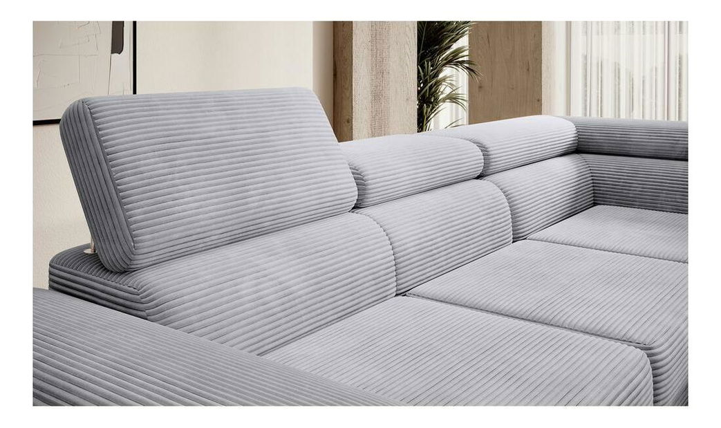 Rohová sedacia súprava Stiletto (P) (svetlosivá + strieborná)