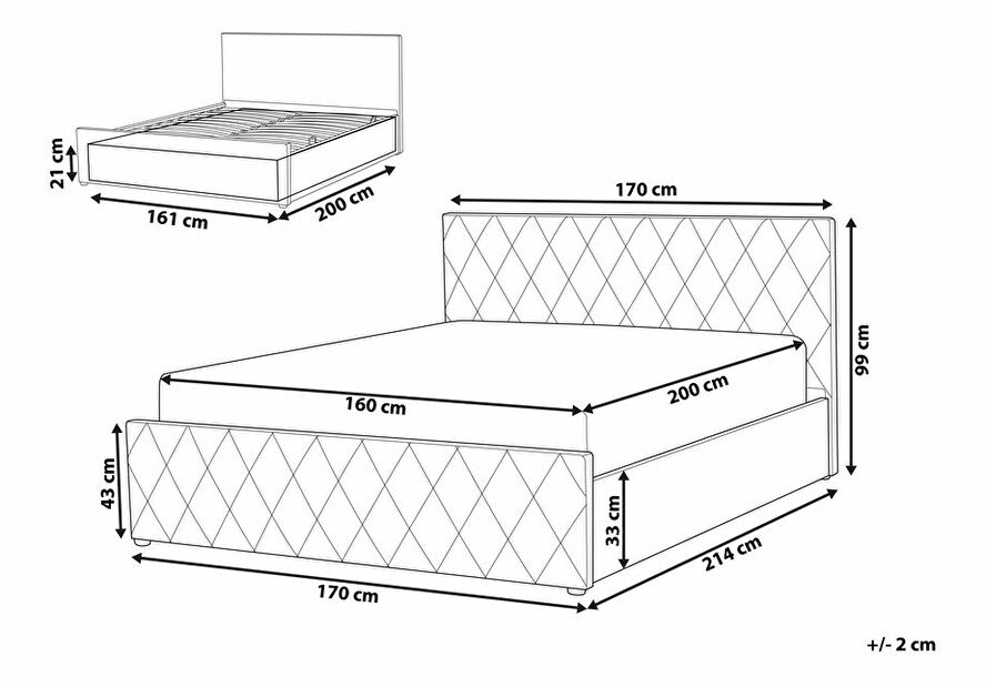 Manželská posteľ 160 cm ROFARIO (sivá) (umelá koža) (s roštom a úl. priestorom)