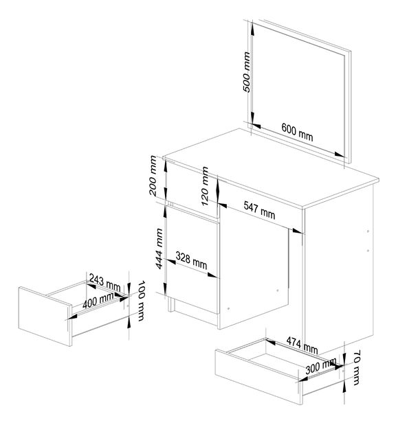 Toaletni stolić Pritha (hrast sonoma + bijela)