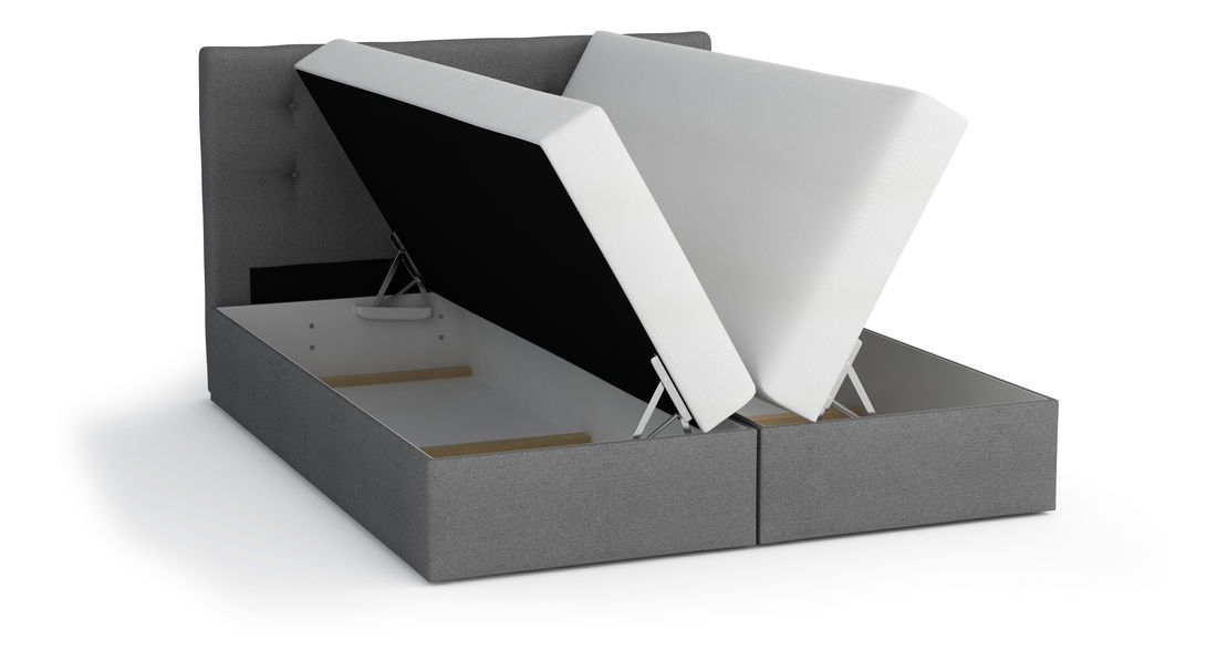 Pat matrimonial Boxspring 160 cm Porto Comfort (Gri) (cu saltea și sp. depozitare)