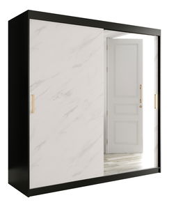 Ruhásszekrény 200 cm Marbelo T2 (matt fekete + fehér márvány)