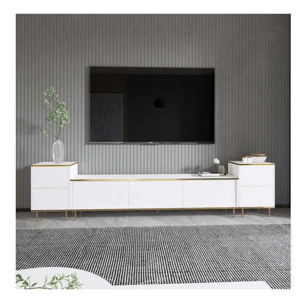 TV stolík/skrinka Iris (biela + zlatá) 