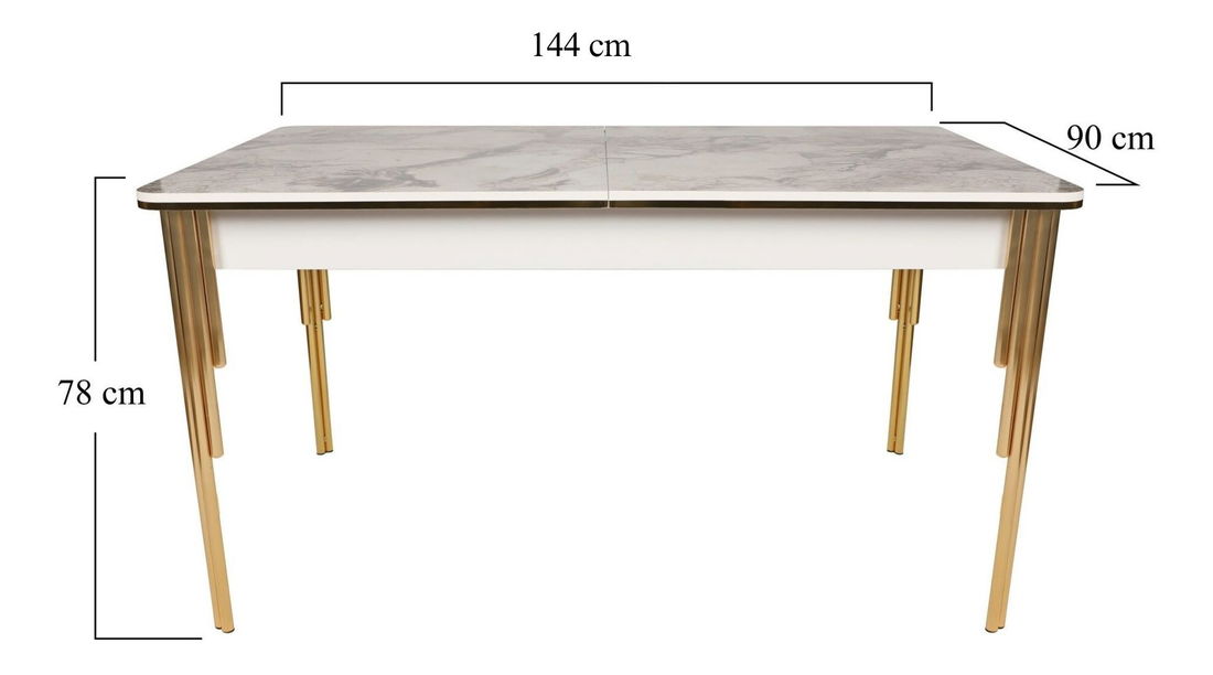 Masă de sufragerie extensibilă (pentru 6 persoane) Diana (auriu + alb) *resigilat