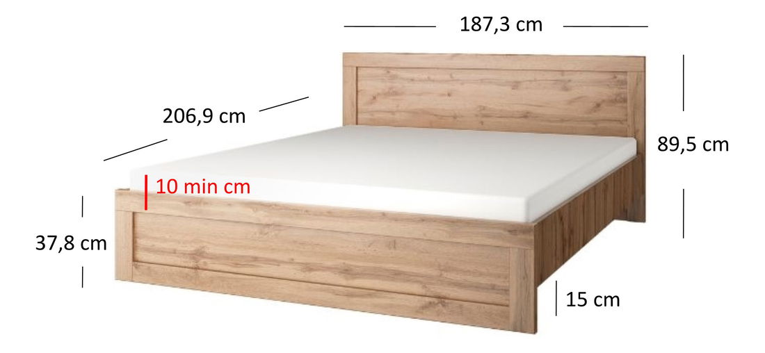 Pat matrimonial 180 cm Mirella (Stejar wotan) (cu somieră)