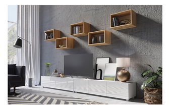 Mobilier living Calabria C32 WHITE (Alb + Stejar auriu) (fără iluminat)