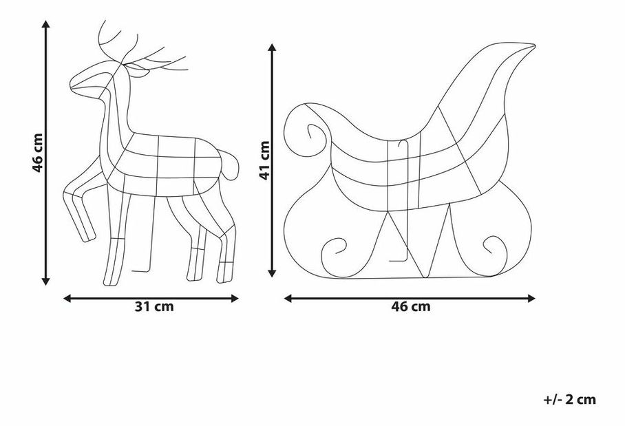 Kültéri szán és rénszarvas alakú dekoráció Spica (ezüst) (világítással)