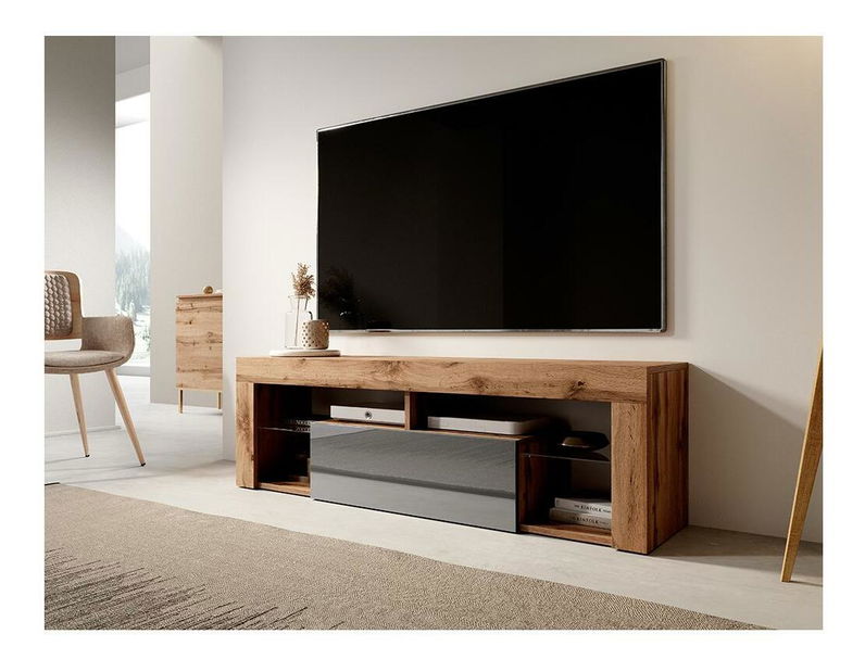 TV skrinka/stolík Bionca (s osvetlením) (dub lancelot + sivá)