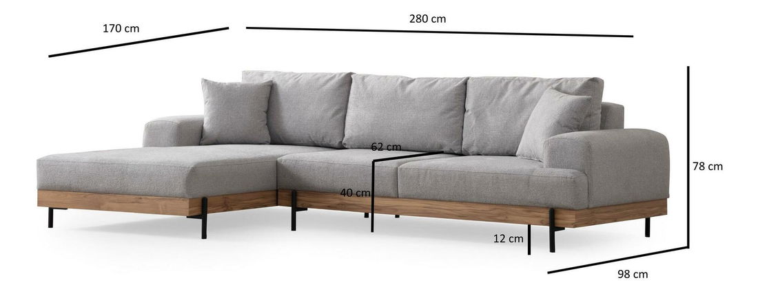 Colțar Etorella (S) (gri + Stejar)