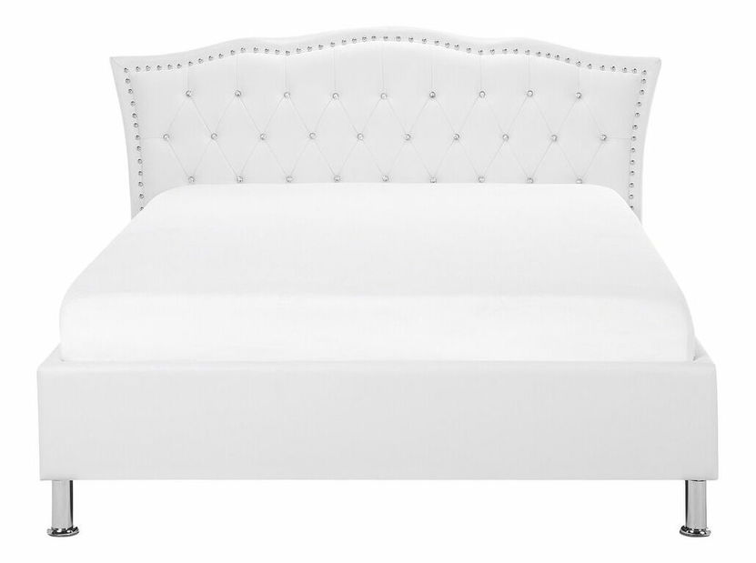 Pat matrimonial 140 cm MATH (cu spațiu de depozitare) (cu somieră) (alb)