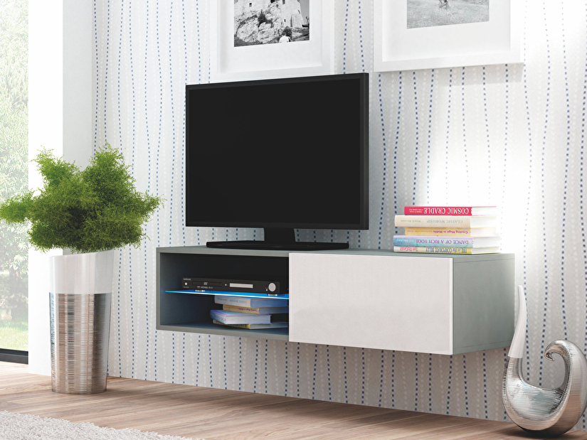 TV stolík/skrinka Livo RTV-120W (sivá + lesk biely)