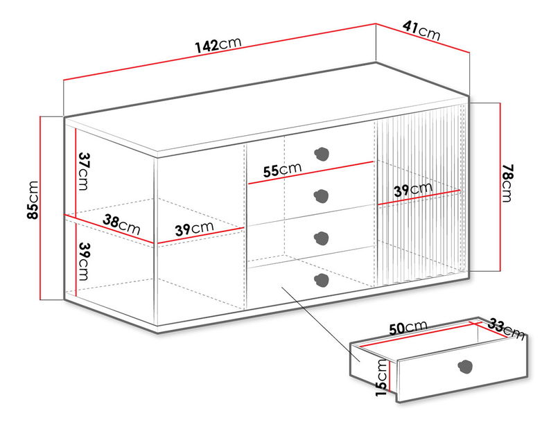 Komoda Sigeren SG04 (hrast artisan + hrast artisan + crna) *outlet moguća oštećenja
