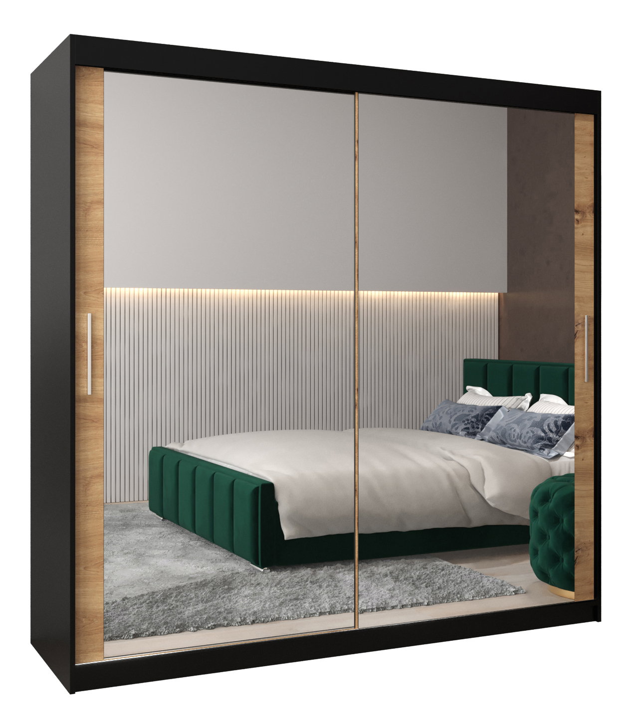 Ruhásszekrény 200 cm Toki 3 (matt fekete + artisan tölgy)