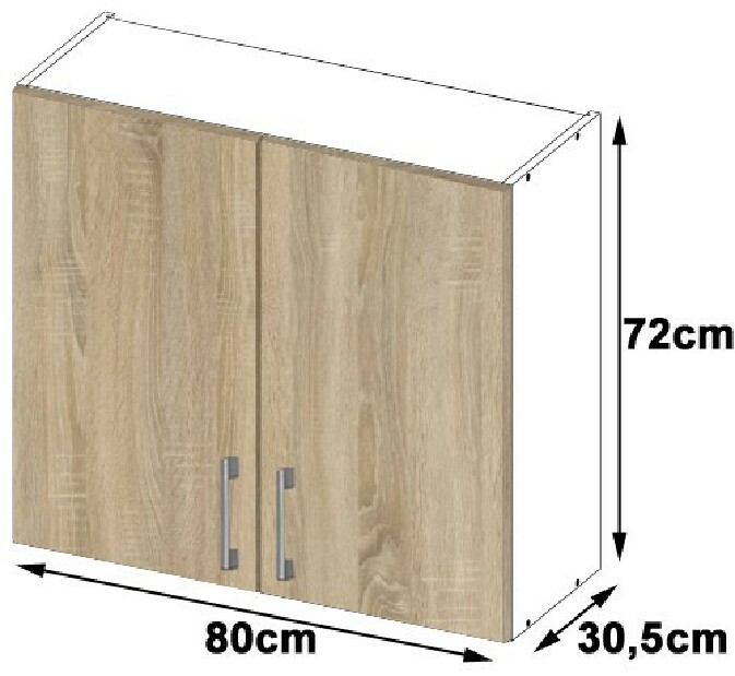Horná kuchynská skrinka Lula W80 H720 (biela + dub sonoma)
