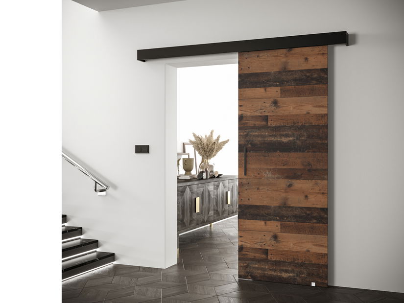 Klizna vrata 90 cm Sharlene I (drvo old style + crna mat + crna)