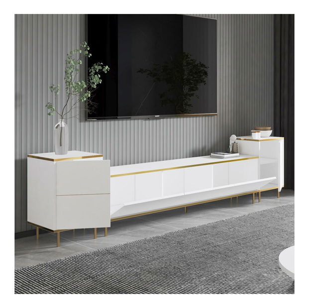 TV stolík/skrinka Iris (biela + zlatá) 