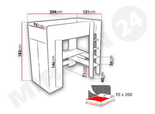 Dječji krevet na kat sa stolom i ormarom Soldan (bijela + congo)